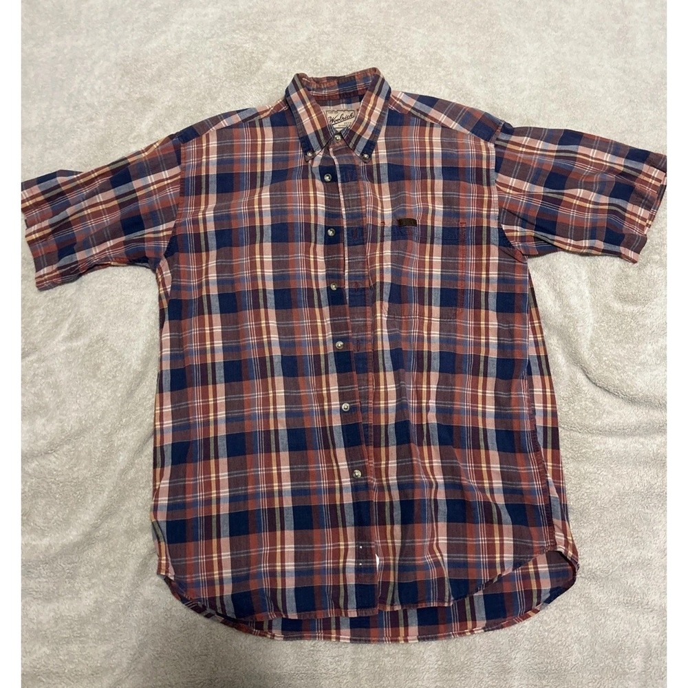 Woolrich Shirt Mens Large Plaid Short Sleeve Button Up Outdoor Hiking Pocket
